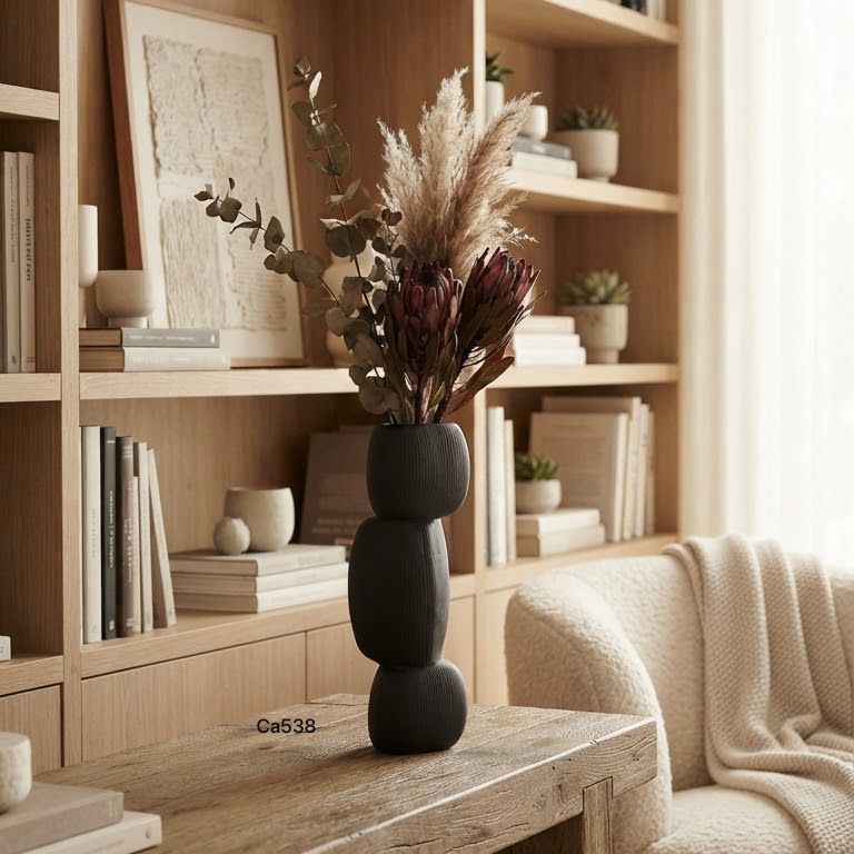 Florero negro modular ceramica mediano 21cm* 4cm